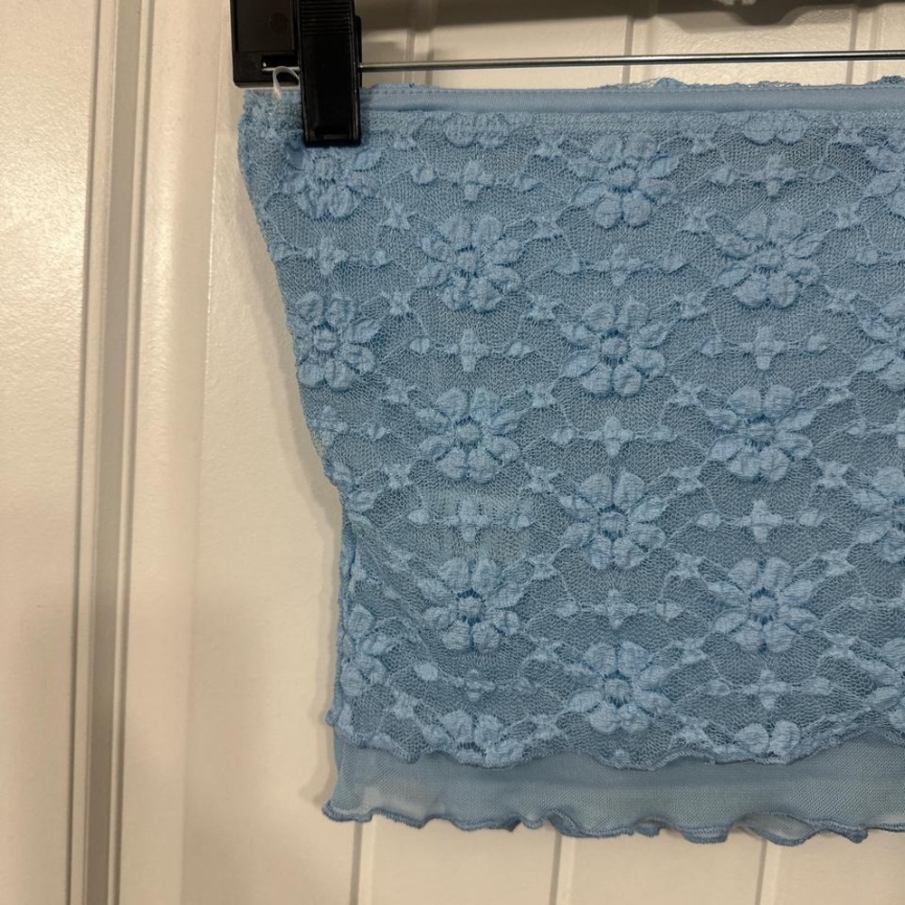 Blue lace tube top with ruffle hem. S - Picture 5 of 7
